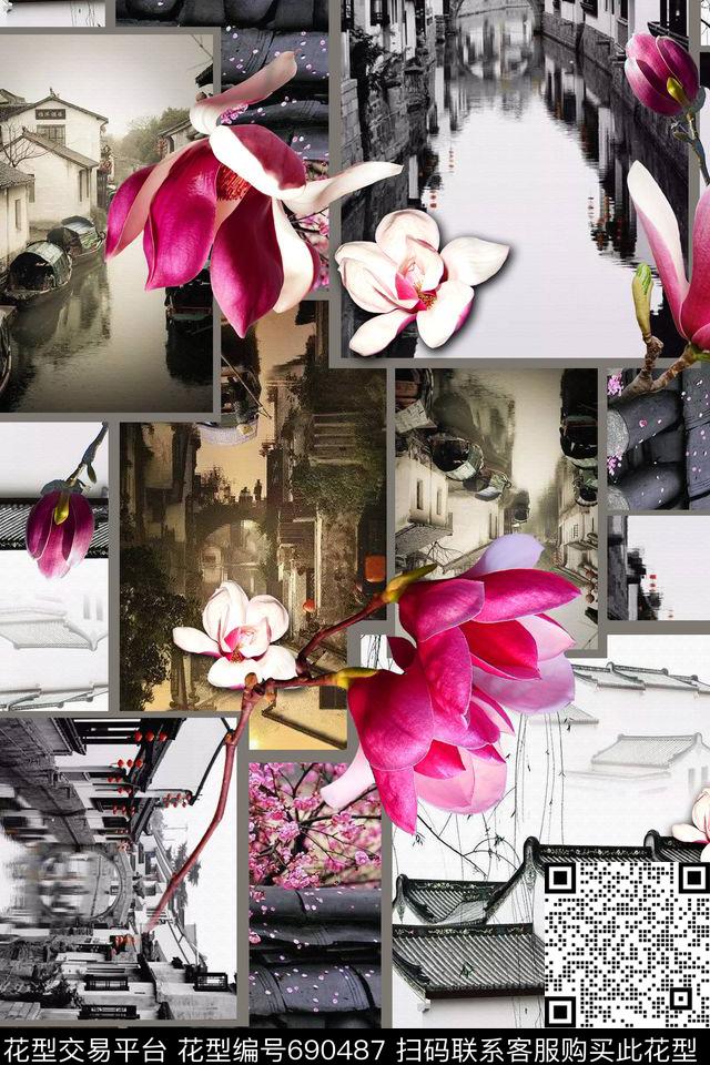 中国风风景工笔数码印花华亿平台下载（图片编号: 690487） - 瓦栏（Walan）