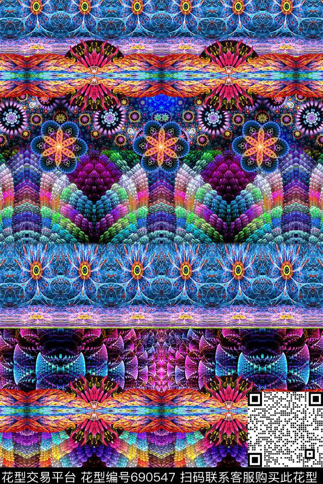 民族风花卉几何抽象数码印花华亿平台下载（图片编号: 690547） - 瓦栏（Walan）