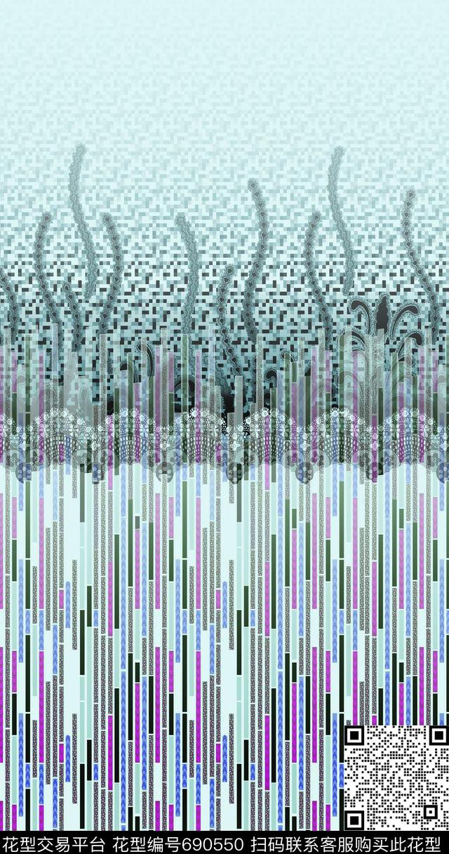 线条几何蕾丝数码印花华亿平台下载（图片编号: 690550） - 瓦栏（Walan）