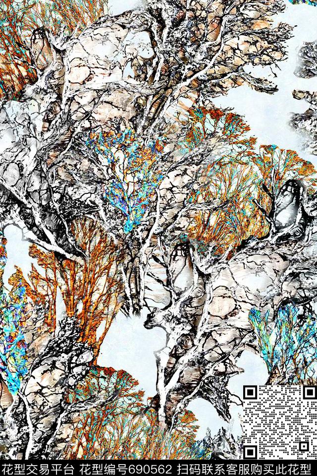 花卉抽象风景数码印花华亿平台下载（图片编号: 690562） - 瓦栏（Walan）