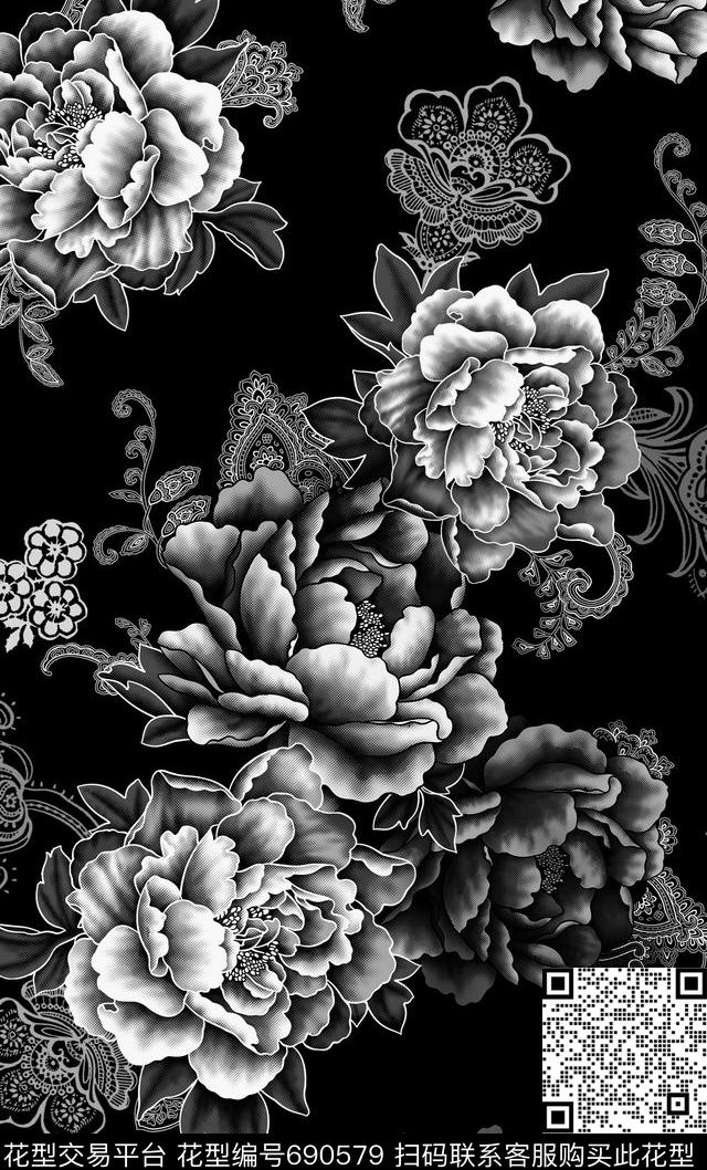 平底大花民族数码印花华亿平台下载（图片编号: 690579） - 瓦栏（Walan）