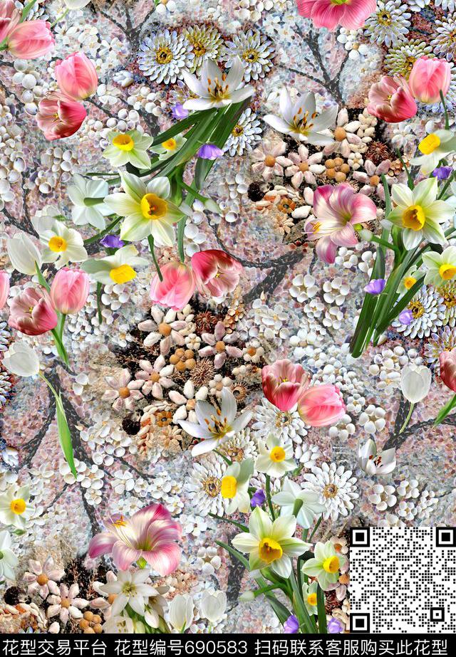 花卉抽象风景数码印花华亿平台下载（图片编号: 690583） - 瓦栏（Walan）