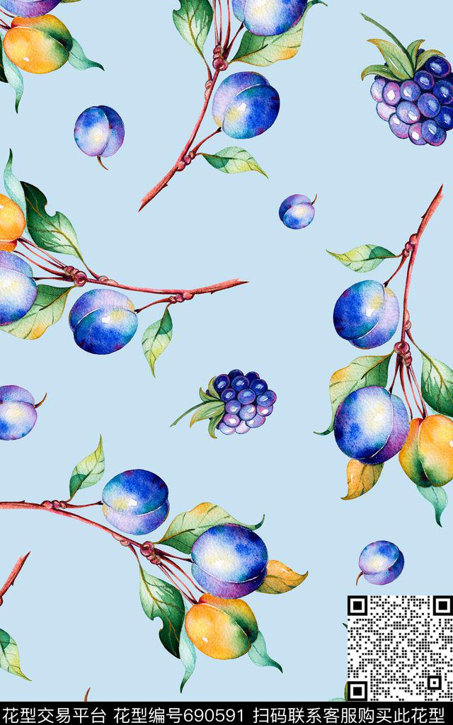 水果桃子葡萄数码印花华亿平台下载（图片编号: 690591） - 瓦栏（Walan）