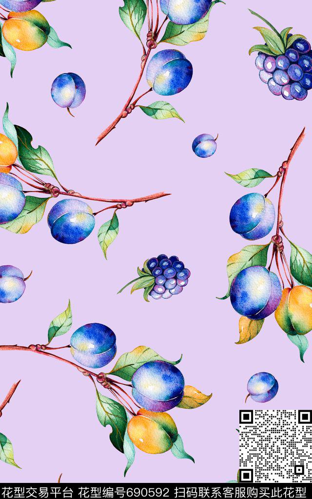 水果桃子葡萄数码印花华亿平台下载（图片编号: 690592） - 瓦栏（Walan）