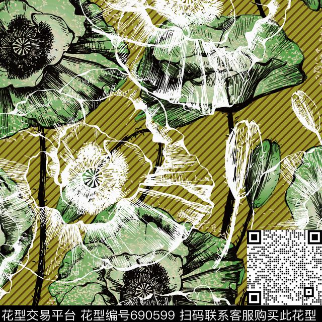 抽象荷花数码印花华亿平台下载（图片编号: 690599） - 瓦栏（Walan）