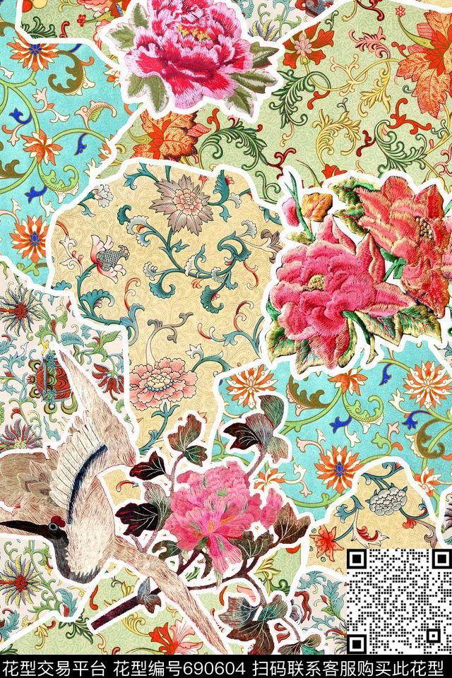 民族风中国风卷草数码印花华亿平台下载（图片编号: 690604） - 瓦栏（Walan）