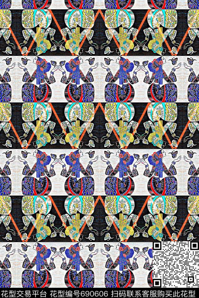 民族风美女蝴蝶数码印花华亿平台下载（图片编号: 690606） - 瓦栏（Walan）