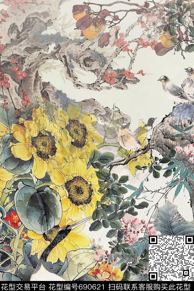 工笔画民族风中国风数码印花华亿平台下载（图片编号: 690621） - 瓦栏（Walan）