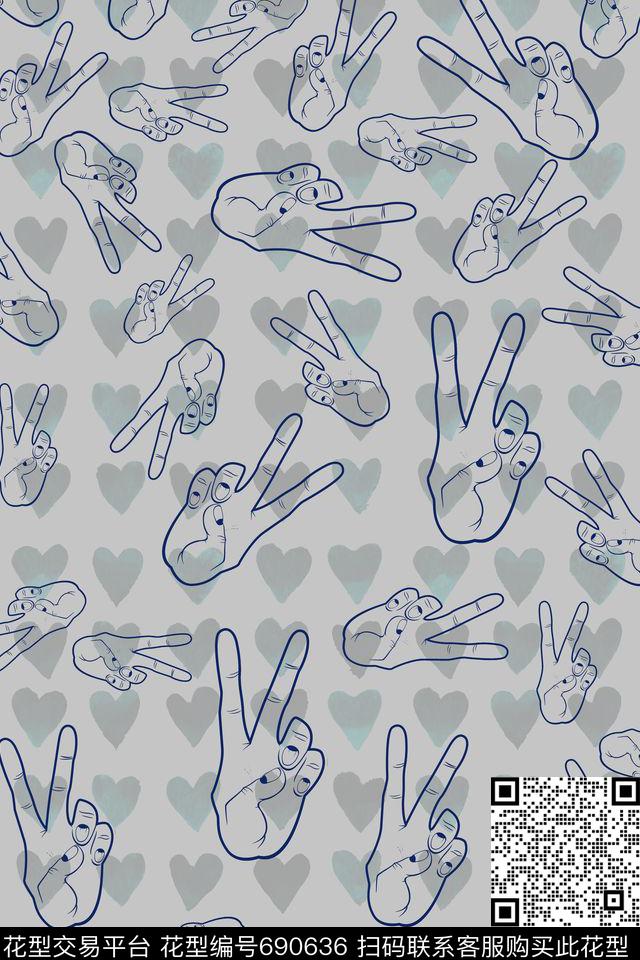手势耶爱心传统印花华亿平台下载（图片编号: 690636） - 瓦栏（Walan）