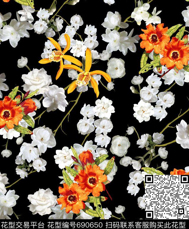 大花牡丹玫瑰数码印花华亿平台下载（图片编号: 690650） - 瓦栏（Walan）