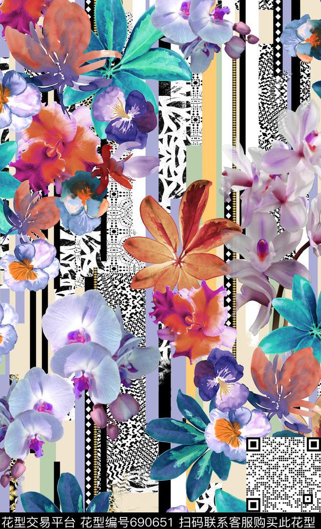 大花牡丹玫瑰数码印花华亿平台下载（图片编号: 690651） - 瓦栏（Walan）