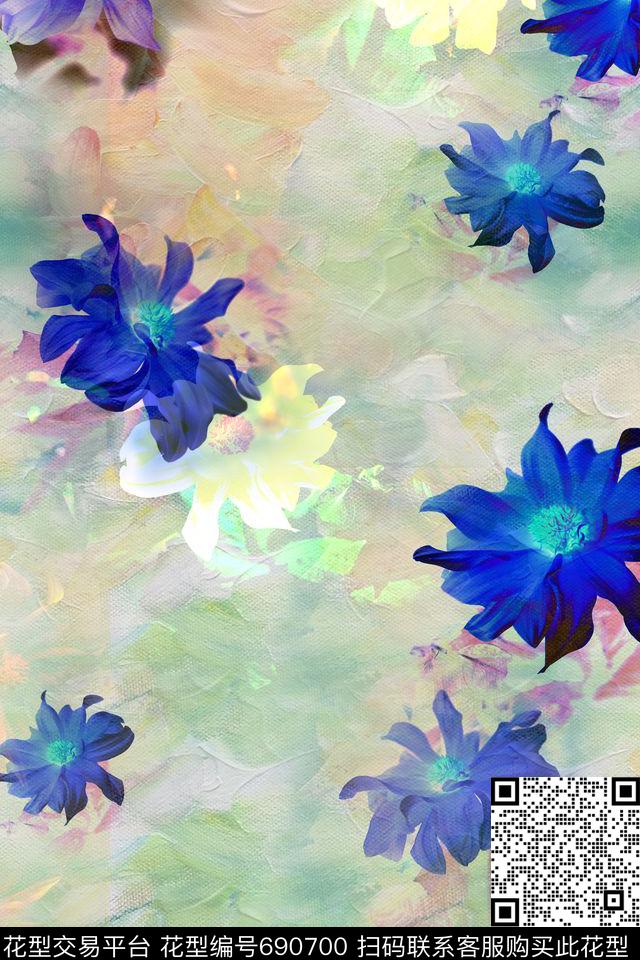 花瓣大花花朵数码印花华亿平台下载（图片编号: 690700） - 瓦栏（Walan）
