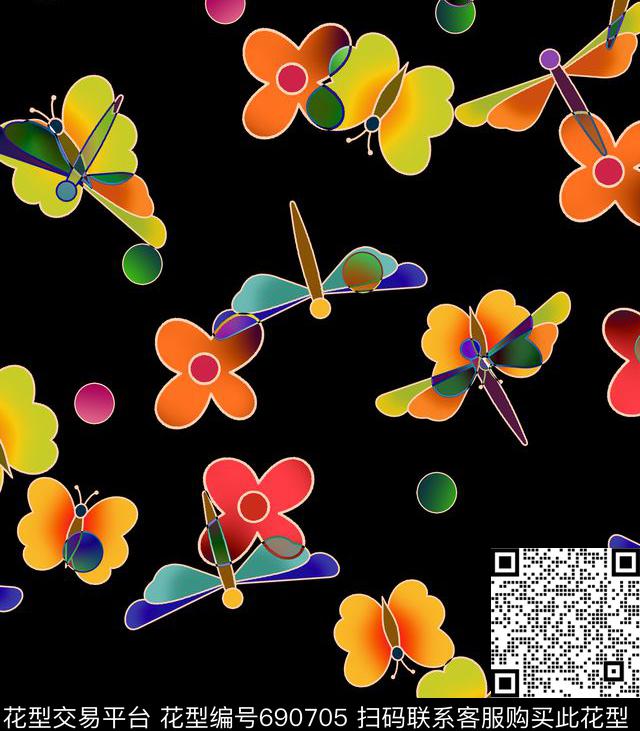 小碎花动物蝴蝶数码印花华亿平台下载（图片编号: 690705） - 瓦栏（Walan）