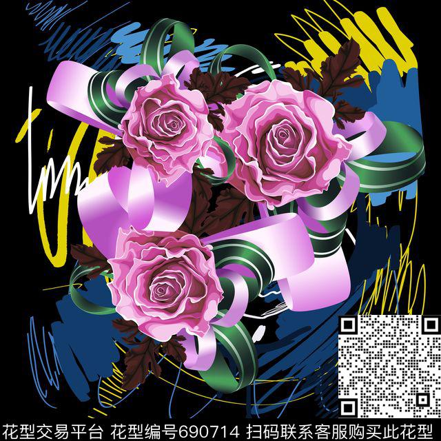 花卉肌理丝巾方巾传统印花华亿平台下载（图片编号: 690714） - 瓦栏（Walan）