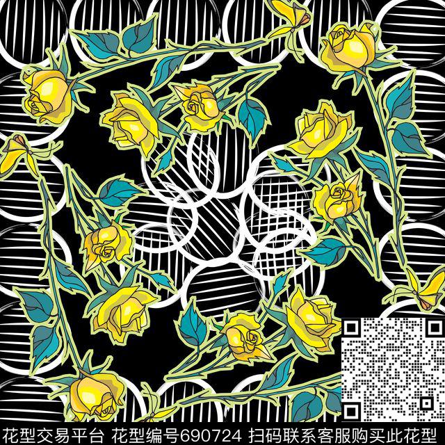 花卉肌理丝巾传统印花华亿平台下载（图片编号: 690724） - 瓦栏（Walan）