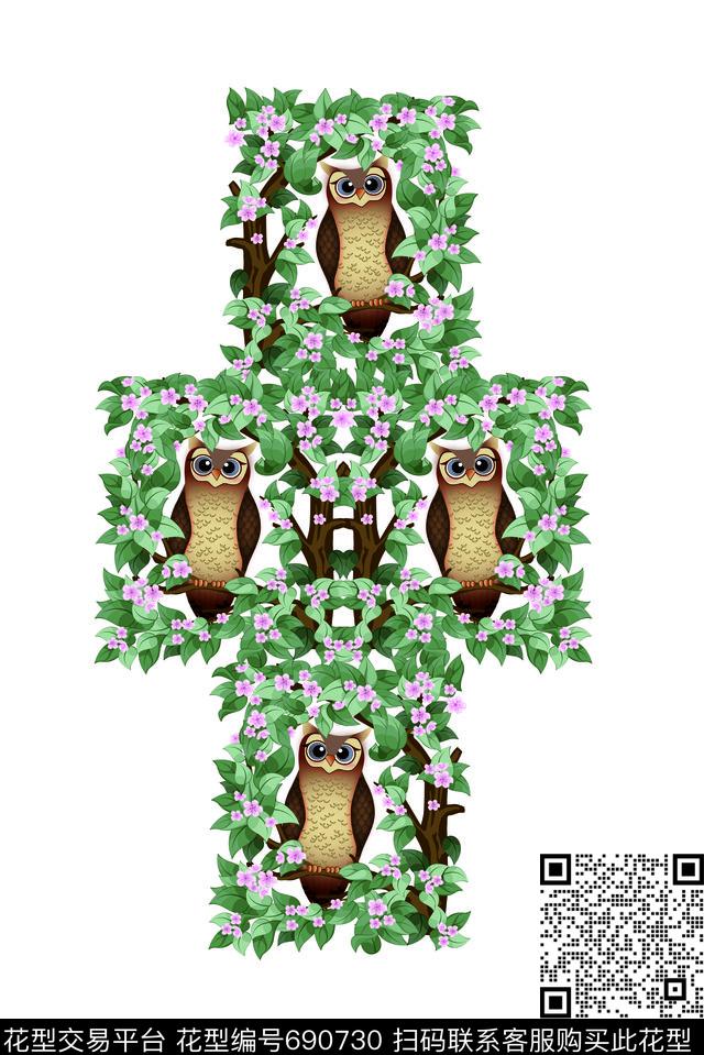 猫头鹰动物纹数码印花华亿平台下载（图片编号: 690730） - 瓦栏（Walan）