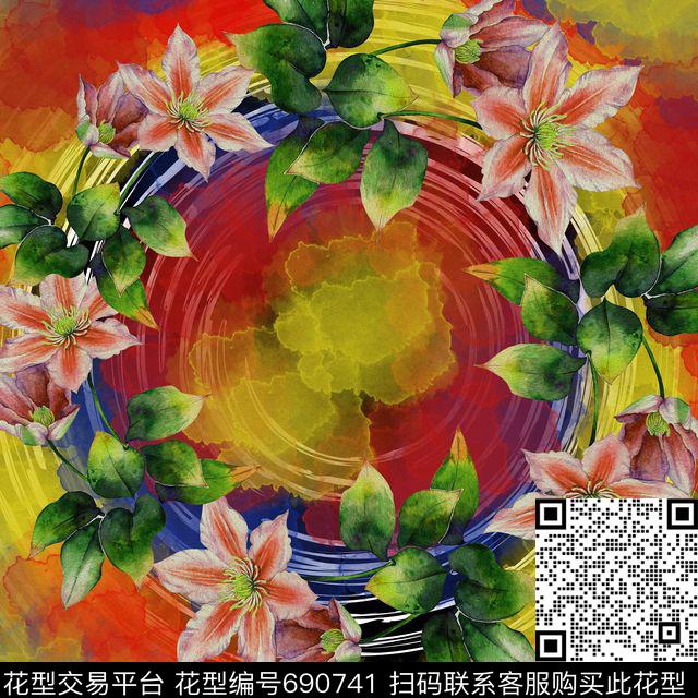 花卉肌理丝巾数码印花华亿平台下载（图片编号: 690741） - 瓦栏（Walan）