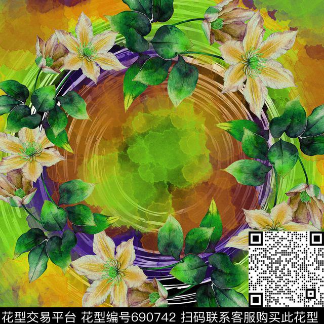 花卉肌理丝巾数码印花华亿平台下载（图片编号: 690742） - 瓦栏（Walan）
