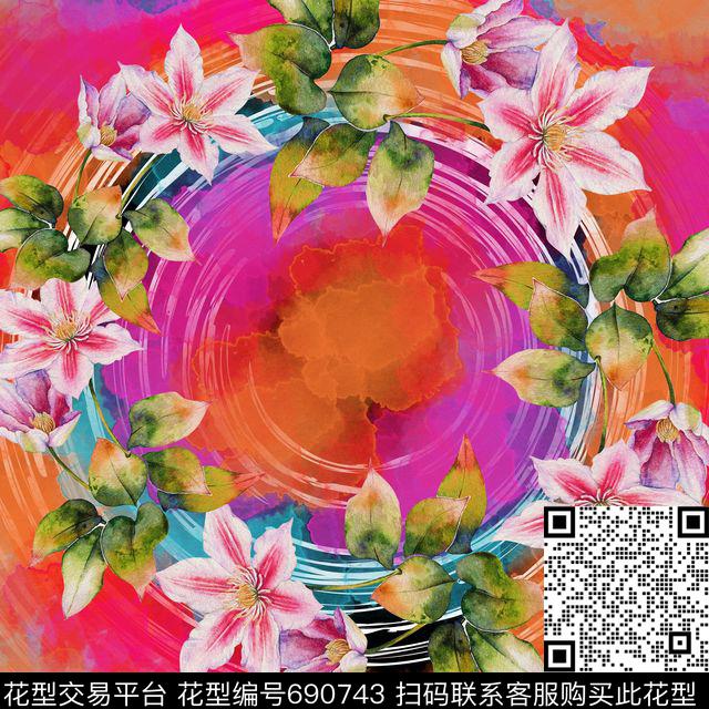 花卉肌理丝巾数码印花华亿平台下载（图片编号: 690743） - 瓦栏（Walan）