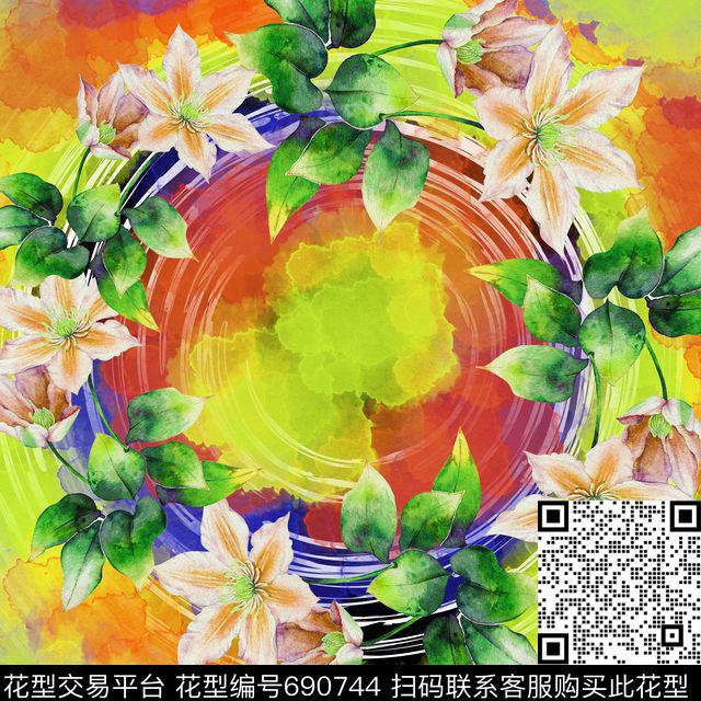 花卉肌理丝巾数码印花华亿平台下载（图片编号: 690744） - 瓦栏（Walan）