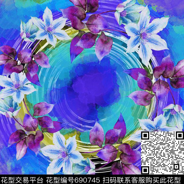 花卉肌理丝巾数码印花华亿平台下载（图片编号: 690745） - 瓦栏（Walan）