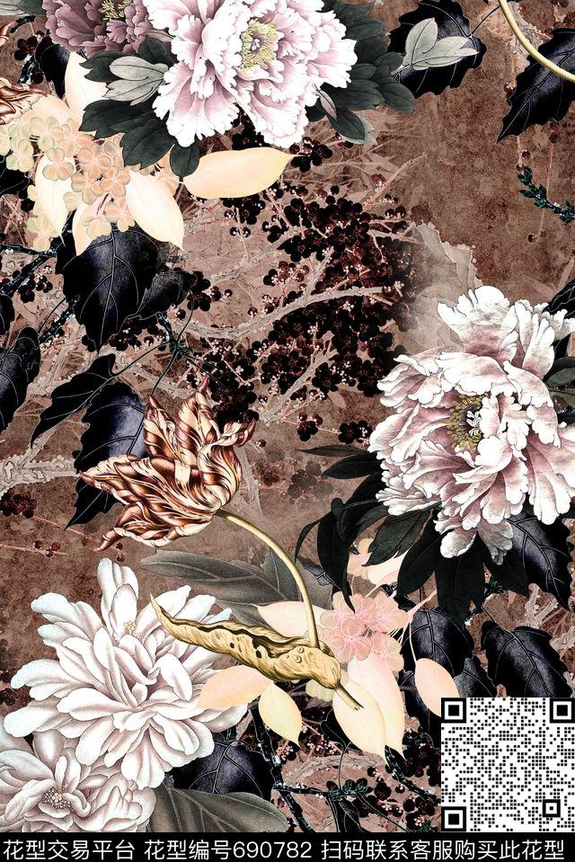 中国风素雅花卉数码印花华亿平台下载（图片编号: 690782） - 瓦栏（Walan）
