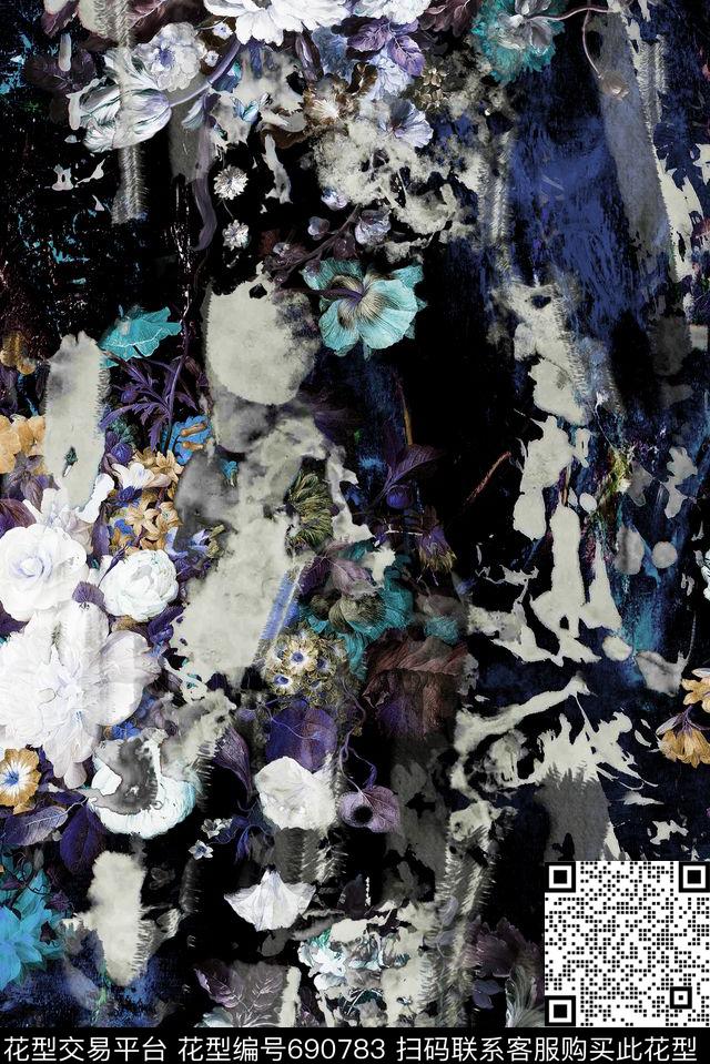 抽象肌理花卉数码印花华亿平台下载（图片编号: 690783） - 瓦栏（Walan）