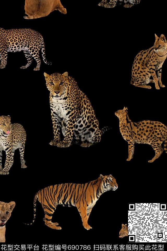 豹纹老虎动物数码印花华亿平台下载（图片编号: 690786） - 瓦栏（Walan）