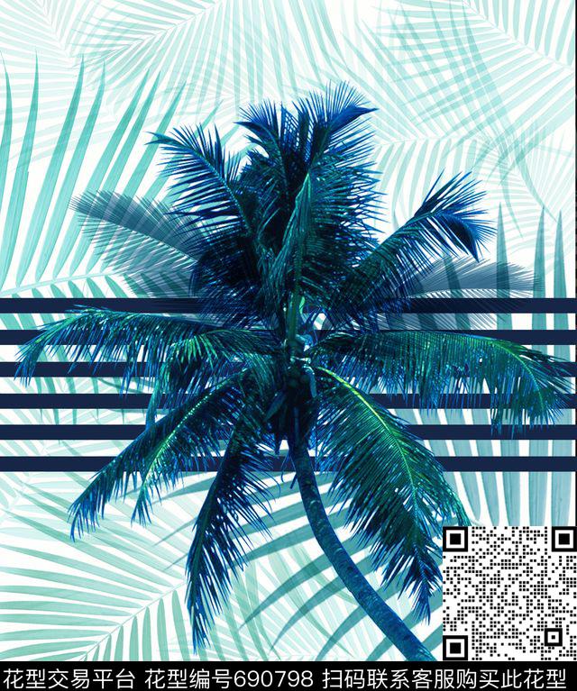 棕榈叶热带数码印花华亿平台下载（图片编号: 690798） - 瓦栏（Walan）