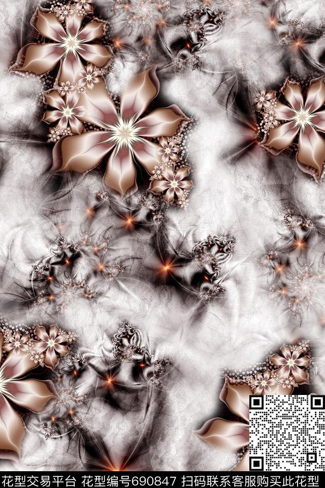 抽象花卉分形炫光休闲数码印花华亿平台下载（图片编号: 690847） - 瓦栏（Walan）