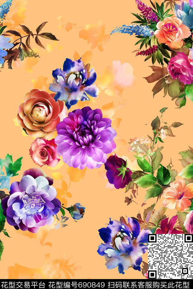 女装花卉复古数码印花华亿平台下载（图片编号: 690849） - 瓦栏（Walan）