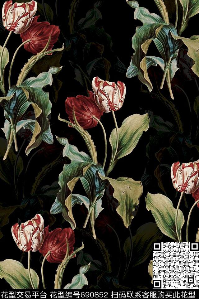 花卉女装印花抽象渐变纹理数码印花华亿平台下载（图片编号: 690852） - 瓦栏（Walan）