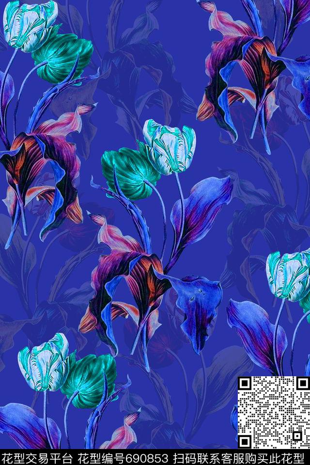 花卉女装印花抽象渐变纹理数码印花华亿平台下载（图片编号: 690853） - 瓦栏（Walan）