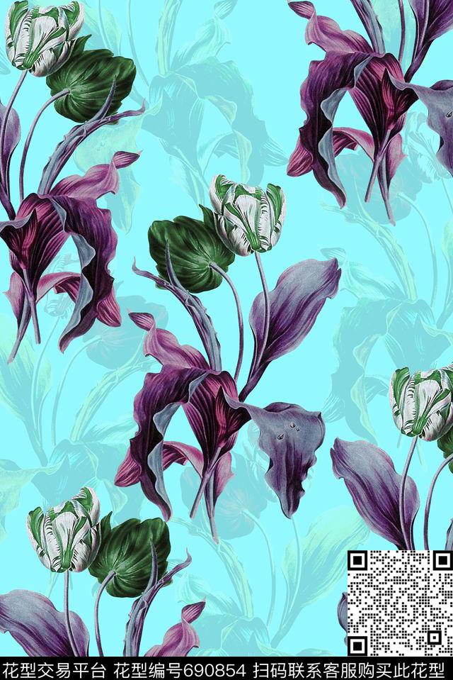 花卉女装印花抽象渐变纹理数码印花华亿平台下载（图片编号: 690854） - 瓦栏（Walan）