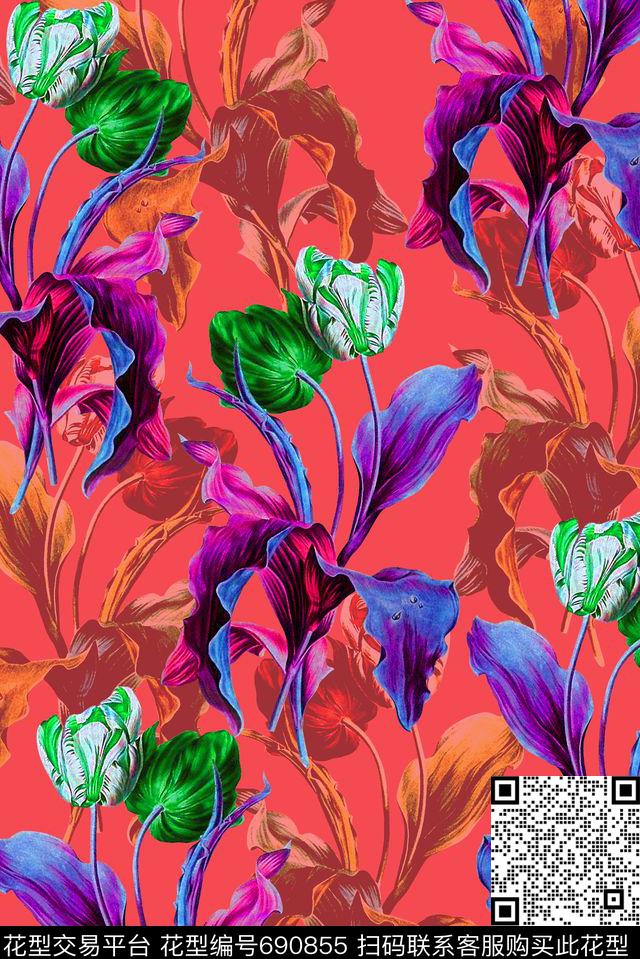 花卉女装印花抽象渐变纹理数码印花华亿平台下载（图片编号: 690855） - 瓦栏（Walan）
