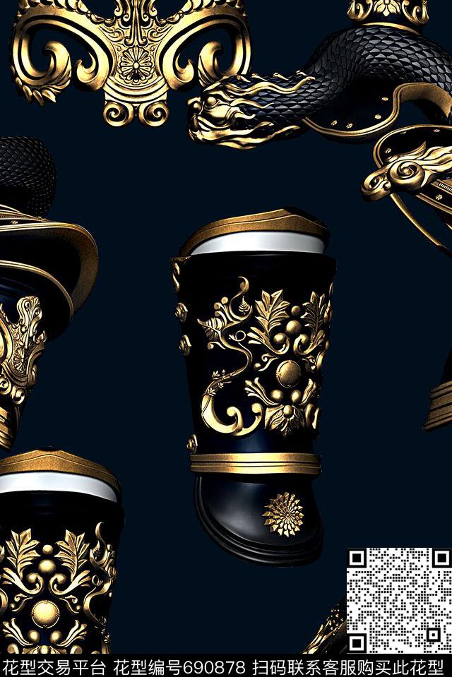 手绘日本武士服装铠甲印花潮牌男装满版印花数码印花华亿平台下载（图片编号: 690878） - 瓦栏（Walan）