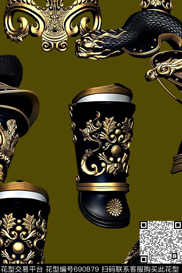 手绘日本武士服装铠甲印花潮牌男装满版印花数码印花华亿平台下载（图片编号: 690879） - 瓦栏（Walan）