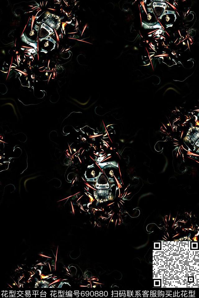 时尚潮流男装满版金属印花游戏骷髅头印花潮牌设计外套印花数码印花华亿平台下载（图片编号: 690880） - 瓦栏（Walan）