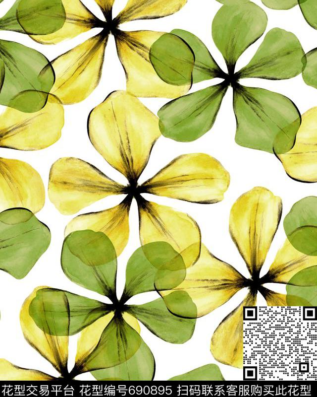 花朵几何花卉传统印花华亿平台下载（图片编号: 690895） - 瓦栏（Walan）
