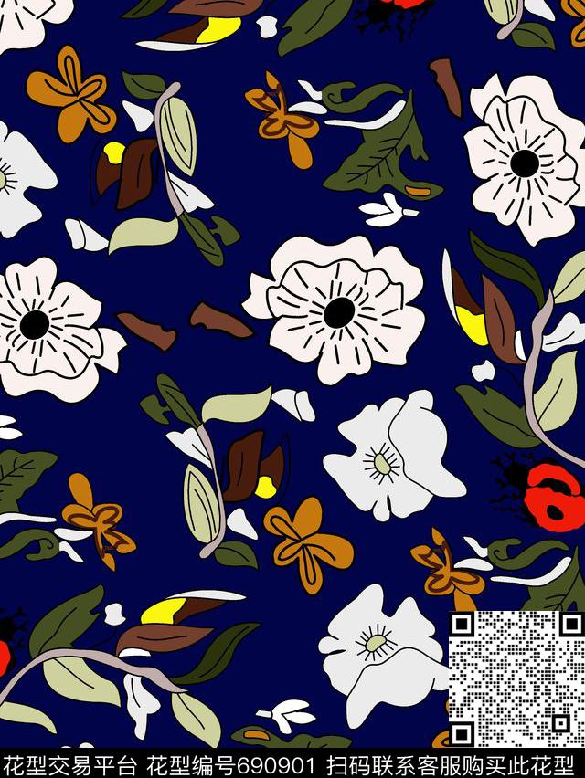 花朵几何花卉传统印花华亿平台下载（图片编号: 690901） - 瓦栏（Walan）