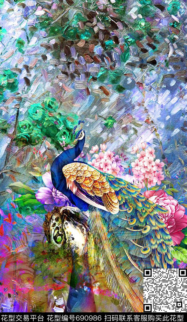 花鸟花卉定位花数码印花华亿平台下载（图片编号: 690986） - 瓦栏（Walan）