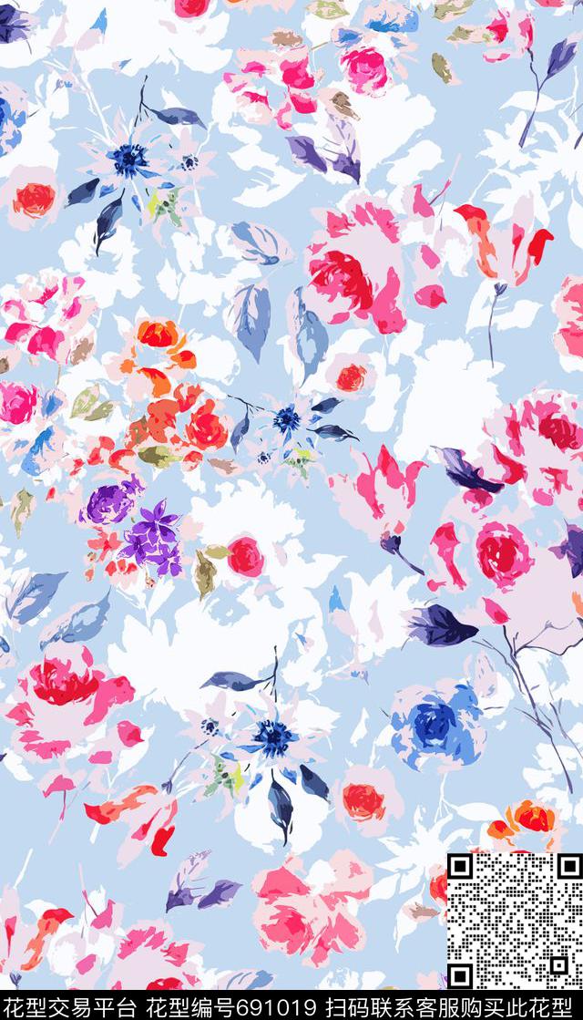 水彩花卉小清新衬衫传统印花华亿平台下载（图片编号: 691019） - 瓦栏（Walan）