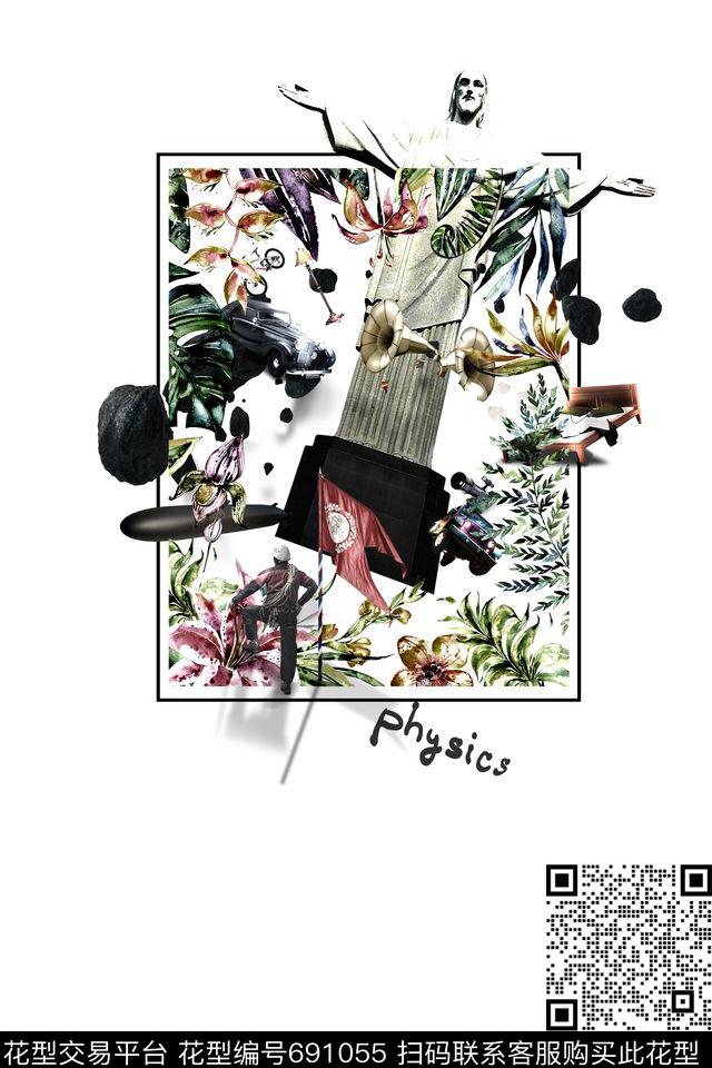 人物石膏像花卉抽象数码印花华亿平台下载（图片编号: 691055） - 瓦栏（Walan）