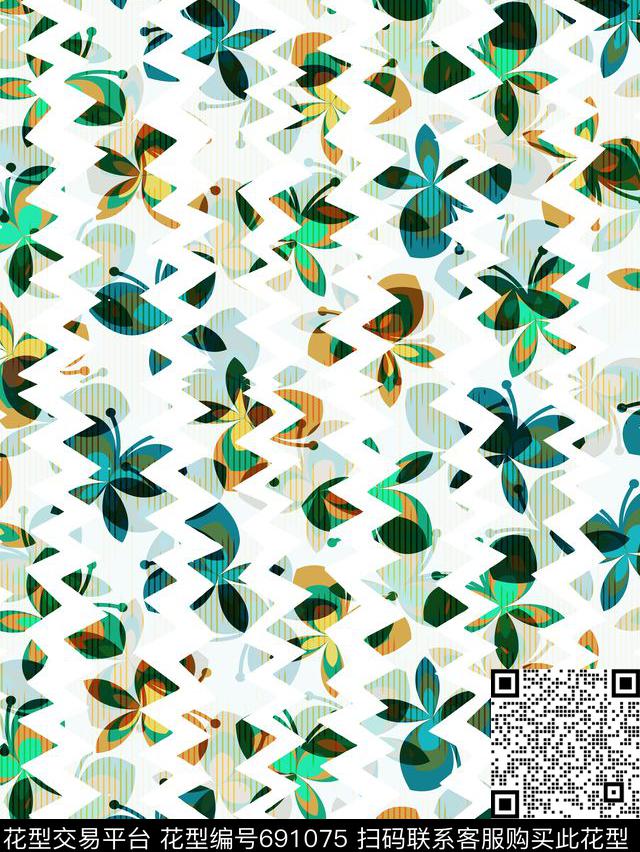 花卉几何服装传统印花华亿平台下载（图片编号: 691075） - 瓦栏（Walan）