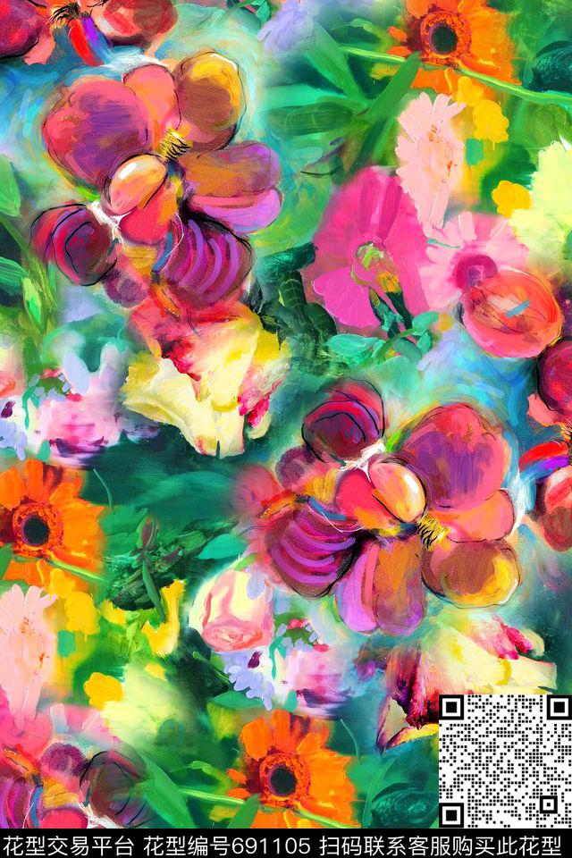 时尚手绘油画数码印花华亿平台下载（图片编号: 691105） - 瓦栏（Walan）