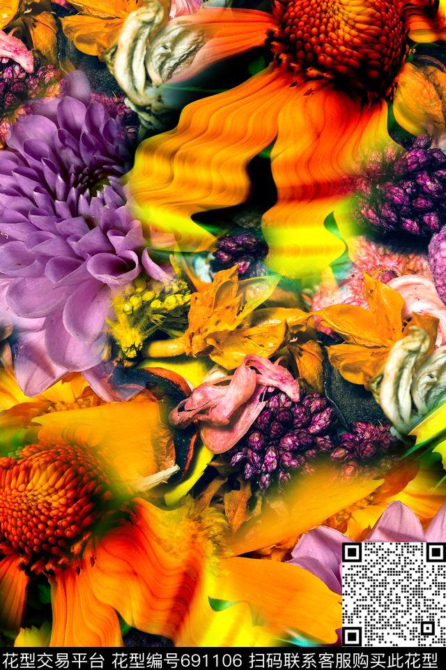时尚炫彩花卉数码印花华亿平台下载（图片编号: 691106） - 瓦栏（Walan）
