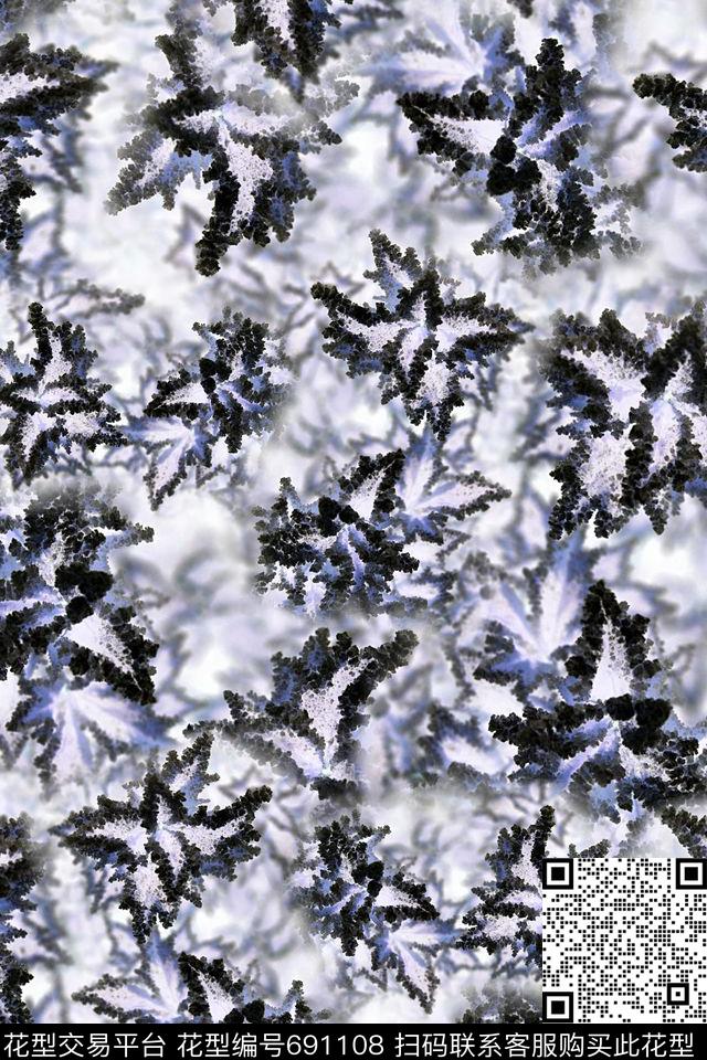冰霜抽象树叶数码印花华亿平台下载（图片编号: 691108） - 瓦栏（Walan）