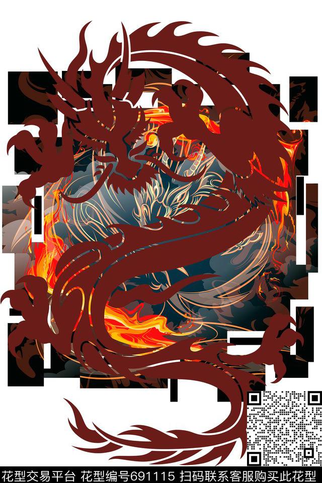 T桖龙几何数码印花华亿平台下载（图片编号: 691115） - 瓦栏（Walan）