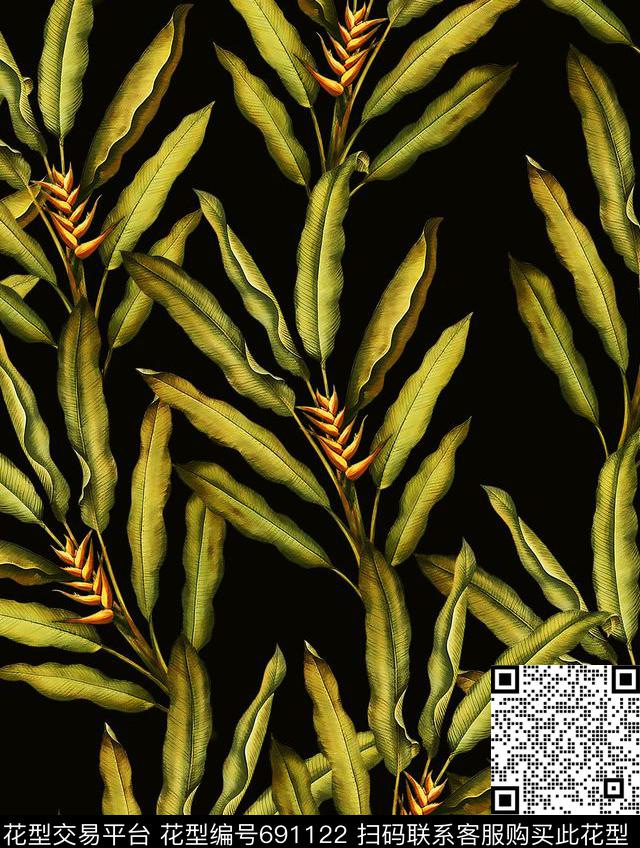 棕榈叶热带叶子数码印花华亿平台下载（图片编号: 691122） - 瓦栏（Walan）