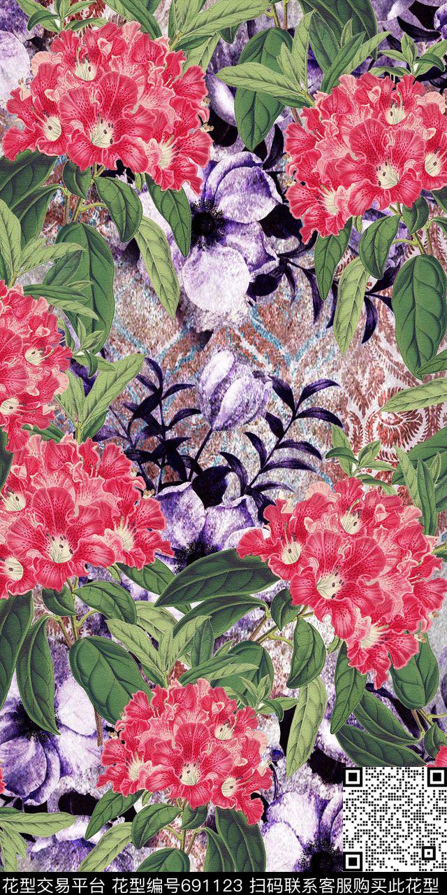 乱花花朵花卉数码印花华亿平台下载（图片编号: 691123） - 瓦栏（Walan）